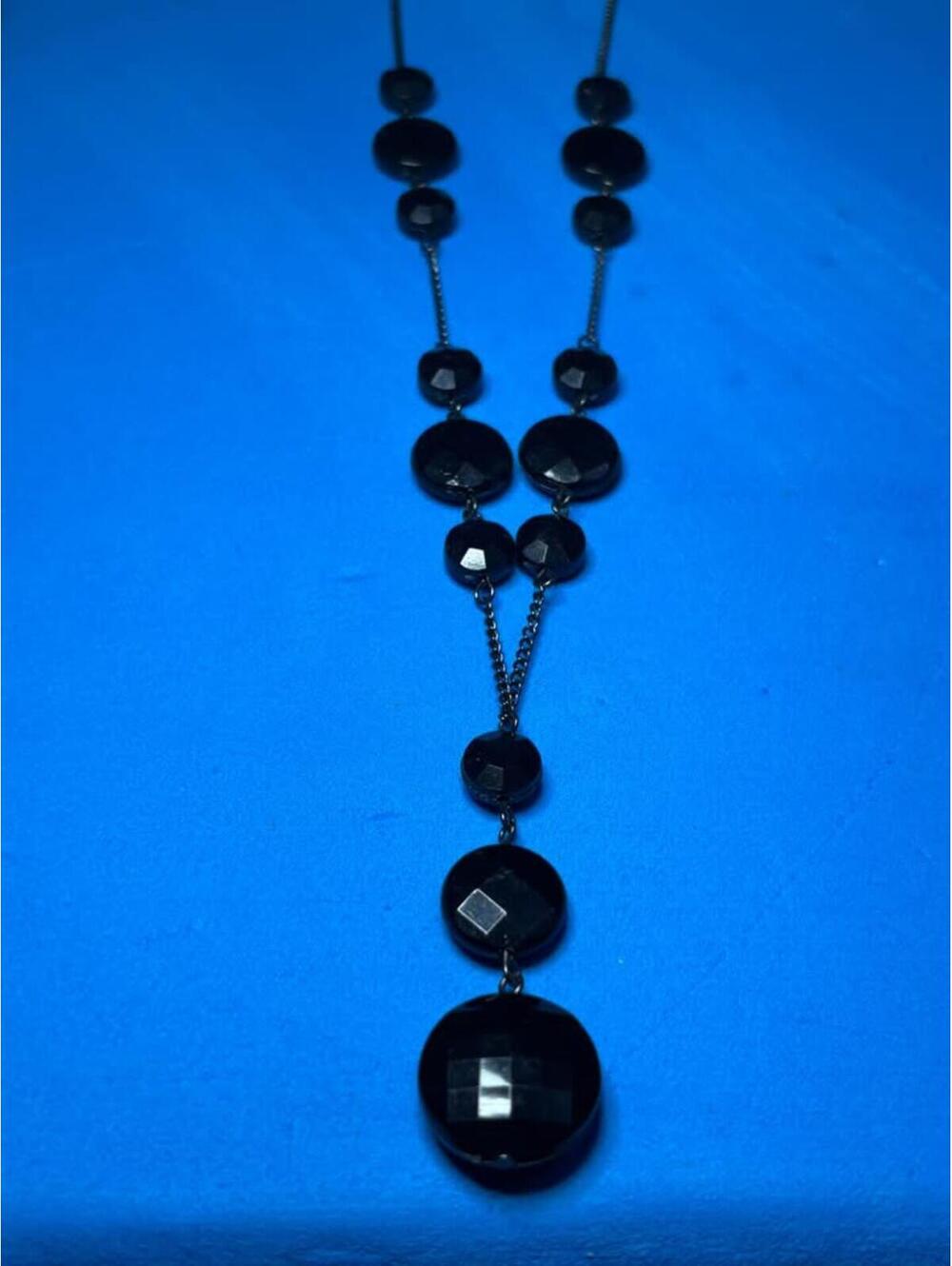 Black Faceted Bead Drop Necklace